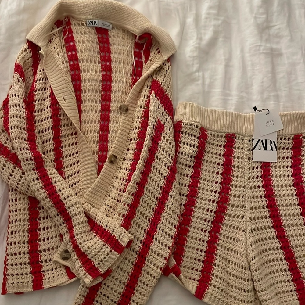Zara Two Piece Openwork Knit Cardigan and Short Set - Small. Shorts are NWT